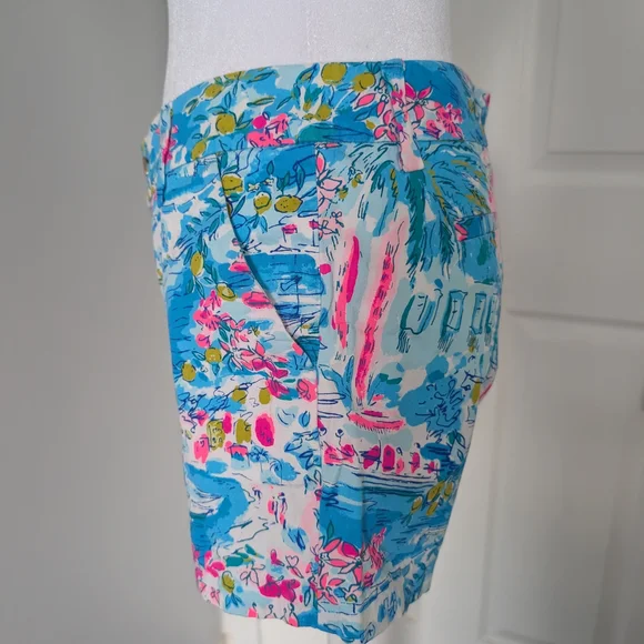 Lilly Pulitzer Blue Floral Print Bermuda Shorts with Pink & Green Accents - Picture 2 of 10